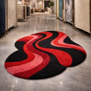 Red & Black Abstract Hand-Tufted Rug